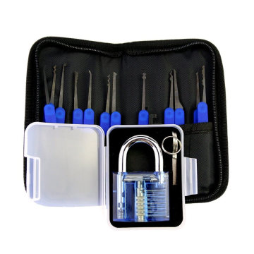 Blue Transparent Practice Padlock with Canvas Bag 15PCS Lockpicking Tools Blue Silicon Case (Combo 6-3)